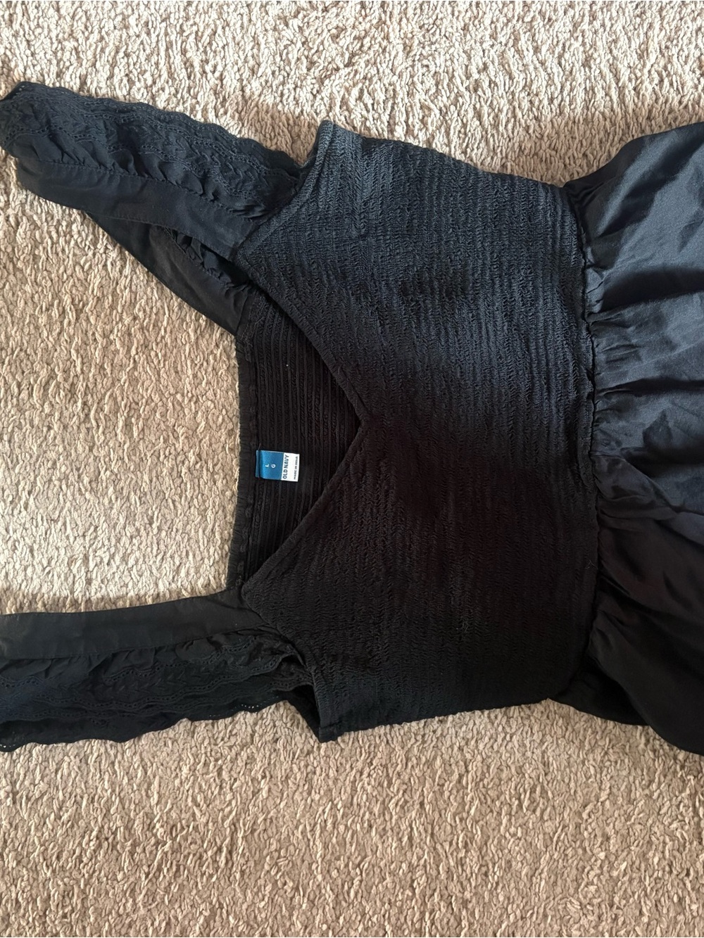 Old Navy Black Smocked Square-Neck Crop Top with Puff Sleeves